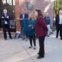 t. Governor, Kim Driscoll, visits Westfield State to look at Bates Hall and it's current need for upgrade. During the tour, she visits Parenzo Hall to the how drastically improved the building is after it's recent facelift.